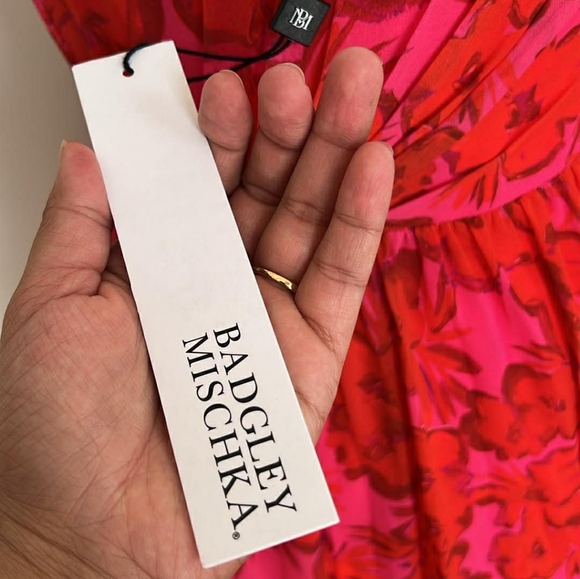 Badgley Mischka Dress Red New Luxury - Picture 5 of 15